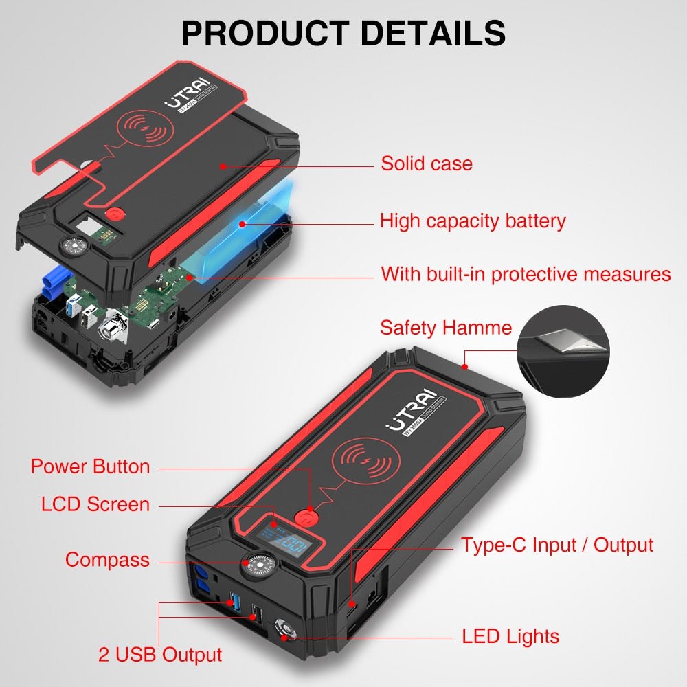 Starthjälp - Power Bank 2500A/24000 mAh Jump Starter - 12V - AlltSmart